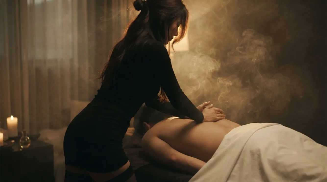 Therapist beside a guest during a private room massage