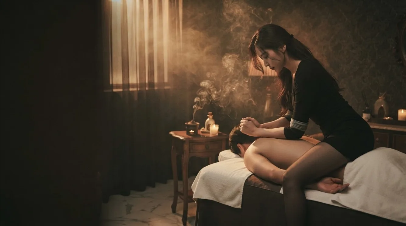 Therapist beside a guest during a private room massage