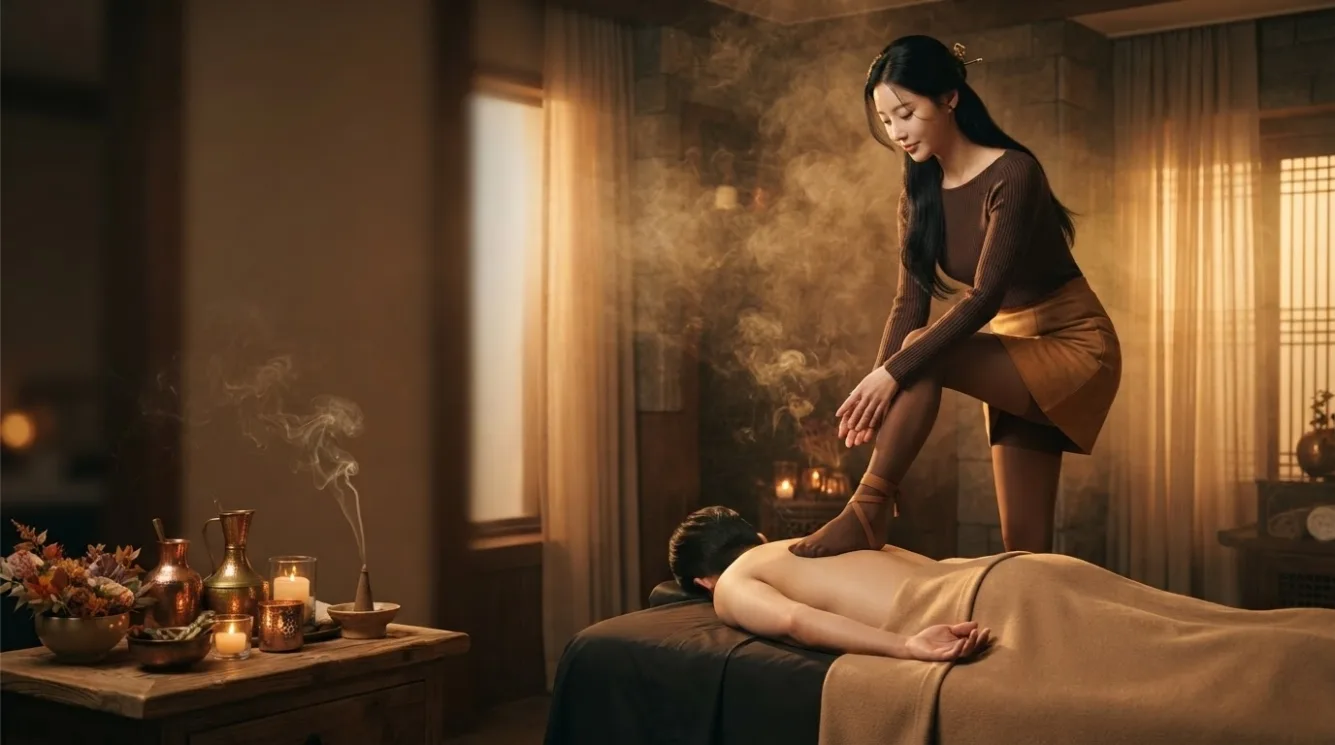 Therapist beside a guest during a private room massage