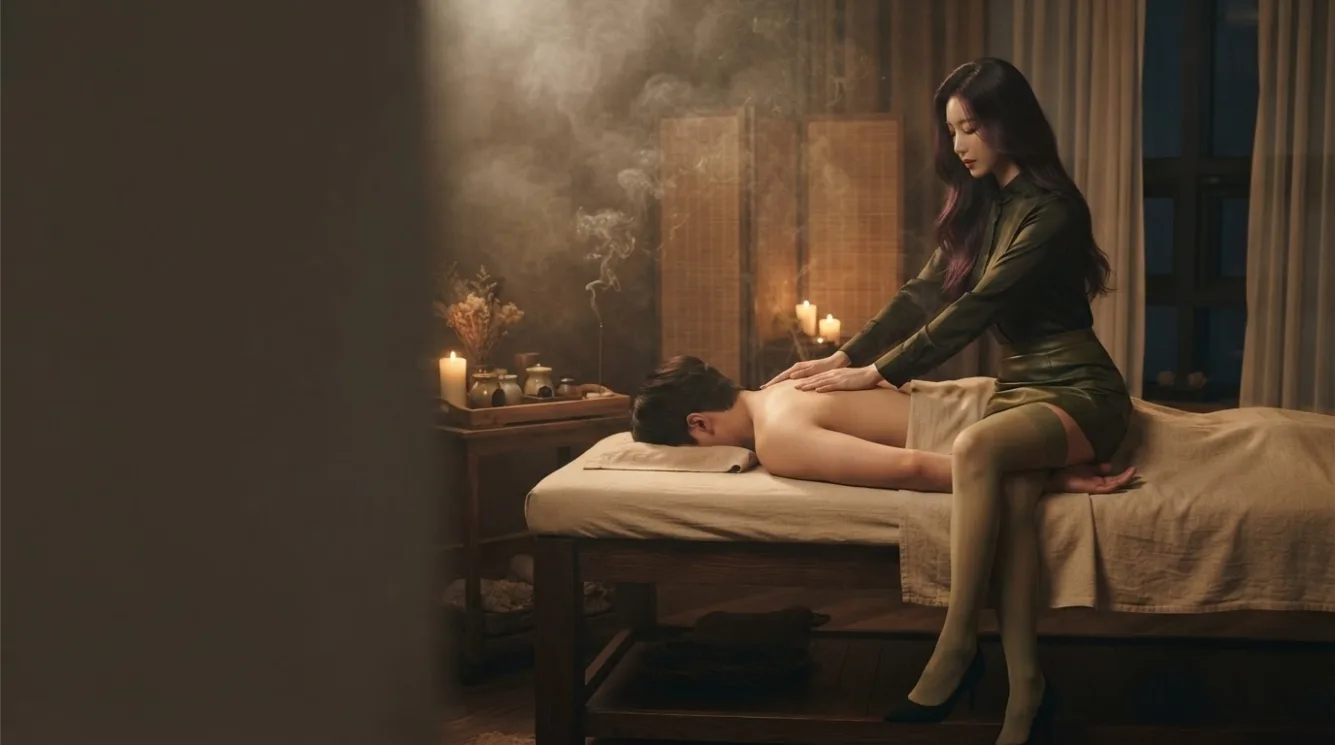 Therapist beside a guest during a private room massage