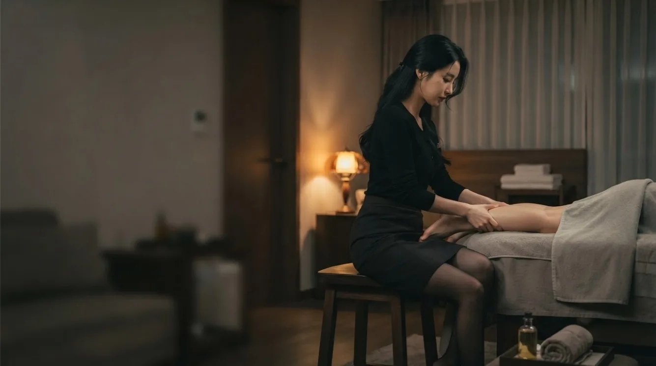 Therapist beside a guest during a private room massage