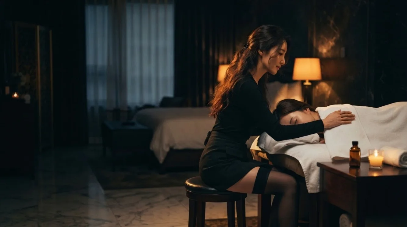 Therapist beside a guest during a private room massage