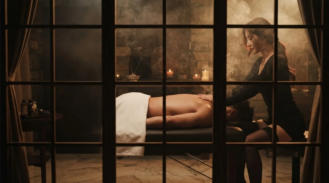 Therapist beside a guest during a private room massage