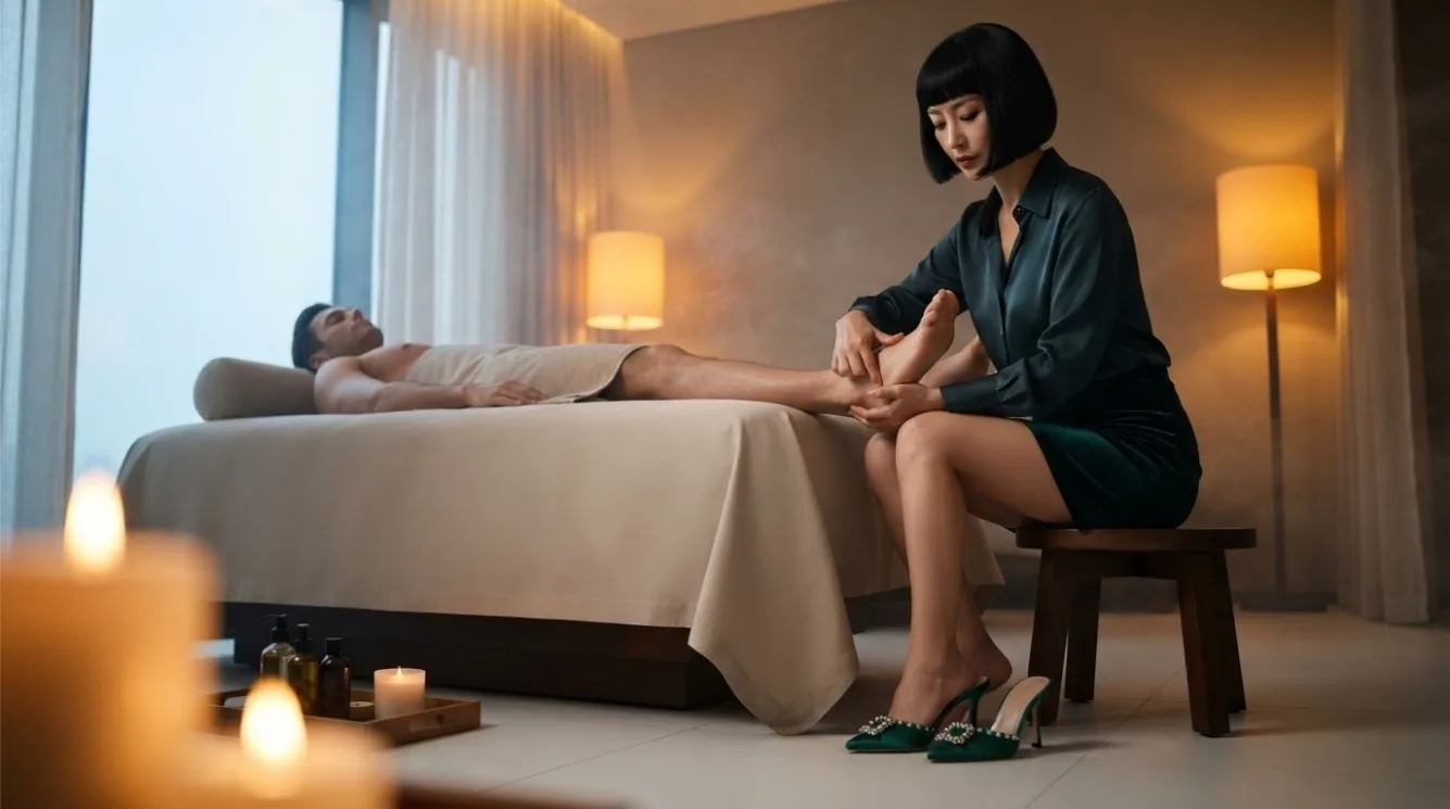 Therapist beside a guest during a private room massage