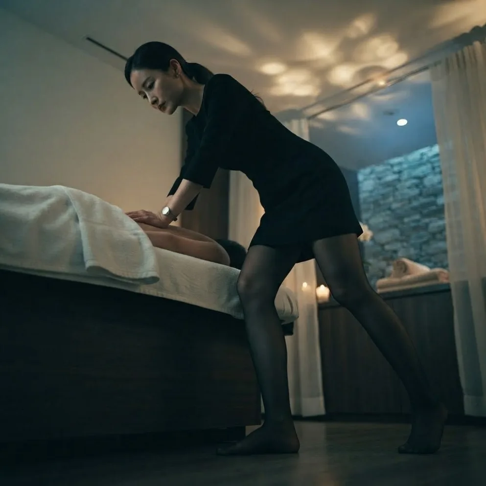 Therapist beside a guest during a private room massage